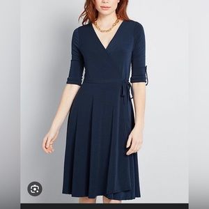 Modcloth Say Yes to Timeless midi wrap dress navy